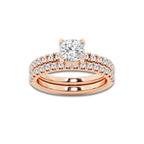 Veil 1 3/4 ctw Cushion Lab Grown Diamond Hidden Halo Bridal Set 14K Rose Gold, D, VVS | IGI Certified, 1 ct Center