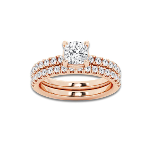 Veil 1 3/4 ctw Cushion Lab Grown Diamond Hidden Halo Bridal Set 14K Rose Gold, D, VVS | IGI Certified, 1 ct Center