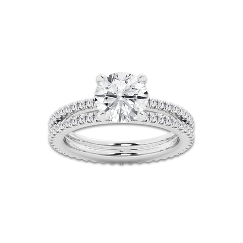2.69 ctw Round Lab-Grown Diamond Double Row Diamond Engagement Ring in 14K White Gold for Women | Colorless E, VS1 Clarity, IGI Certified 2.00 ct Center Diamond