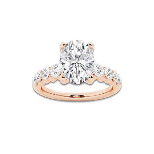 2.54 ctw Oval Lab-Grown Diamond Side Stone Engagement Ring in 14K Rose Gold for Women | Colorless D, VVS1 Clarity, IGI Certified 2.00 Ct Center Diamond
