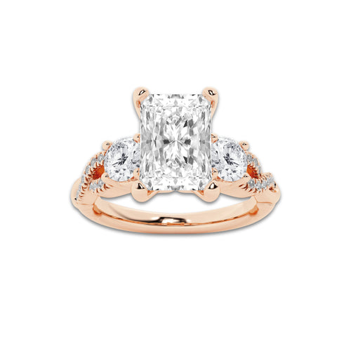 1.48 ctw Radiant Lab-Grown Diamond Side Stone Engagement Ring in 14K Rose Gold for Women | Colorless E, VS1 Clarity, IGI Certified 1.00 ct Center Diamond