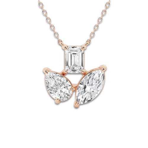 2 ¾ Mosaic Three Stone Fan Pendant 14K Rose Gold, DE, VS1