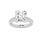 5.43 ctw Asscher Lab-Grown Diamond Pave Engagement Ring in Platinum for Women | E Color, VS1 Clarity, IGI Certified 5.00 ct Center Diamond