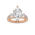 3.00 ctw Marquise Lab-Grown Diamond Three Stone Double Row Engagement Ring in 14K Rose Gold for Women | E Color, VS1 Clarity, IGI Certified 2.00 ct Center Diamond