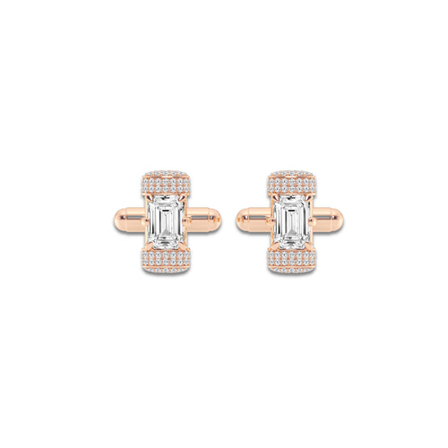 4 3/4 ctw Emerald Lab Grown Diamond with Round Pave Set Cufflinks 14K Rose Gold, E, VS1