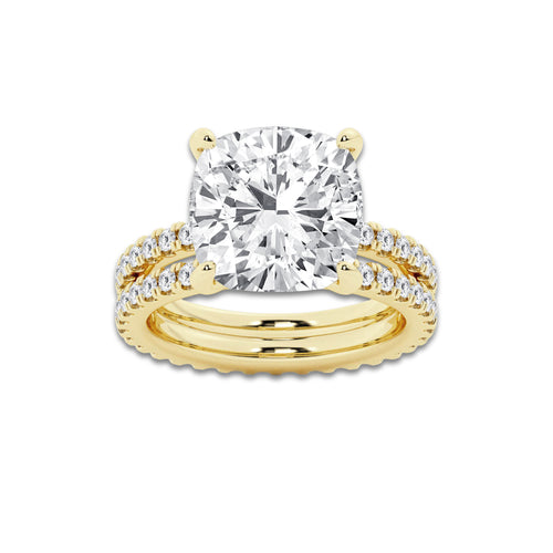 9.22 ctw Cushion Lab-Grown Diamond Double Row Diamond Engagement Ring in 14K Yellow Gold for Women | Colorless E, VS1 Clarity, IGI Certified 8.00 ct Center Diamond