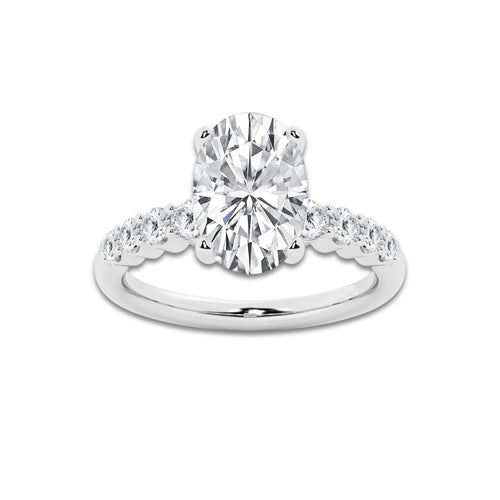 4.66 Ct Oval Lab-Grown Diamond Half Eternity Engagement Ring in 14K White Gold for Female, Colorless (E), VS1 Clarity | IGI Certified, 4.00 Ct Center Diamond