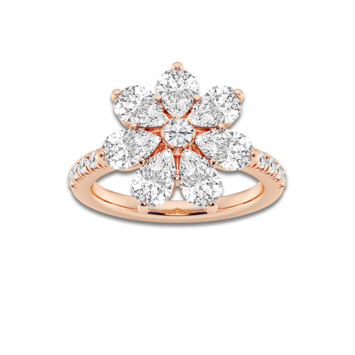 Cavatina 3 ctw Pear Lab Grown Diamond Flower Ring 14K Rose Gold, DE, VS1