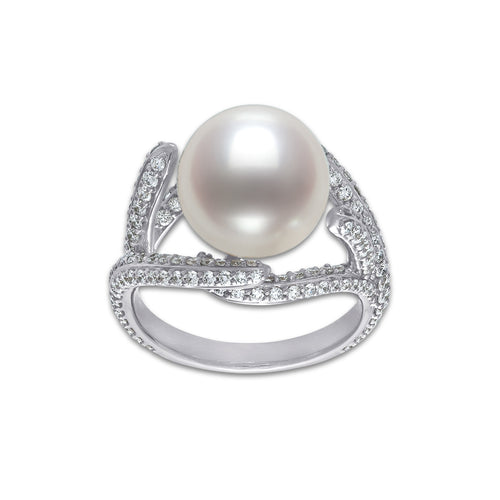 11 mm Freshwater Pearl and 1 1/4 ctw Lab Grown Diamond Ring 14K White Gold, Fresh Water