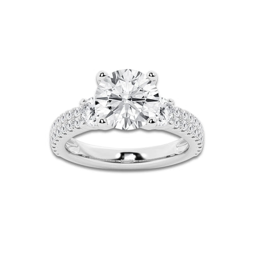 4.00 ctw Round Lab-Grown Diamond Three Stone Double Row Engagement Ring in Platinum for Women | E Color, VS1 Clarity, IGI Certified 3.00 ct Center Diamond