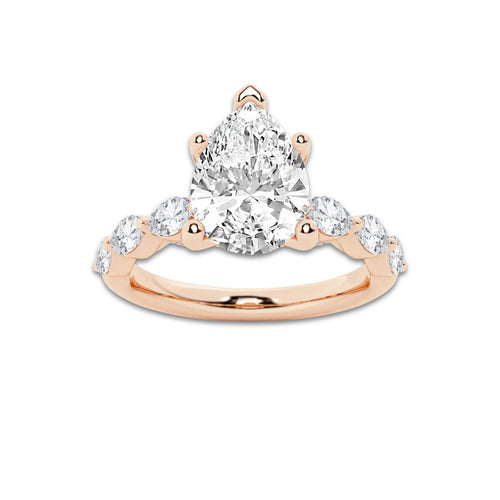 7.48 ctw Pear Lab-Grown Diamond Marquise Side Stone Engagement Ring in 14K Rose Gold for Women | Colorless D, VVS1 Clarity, IGI Certified 7.00 ct Center Diamond