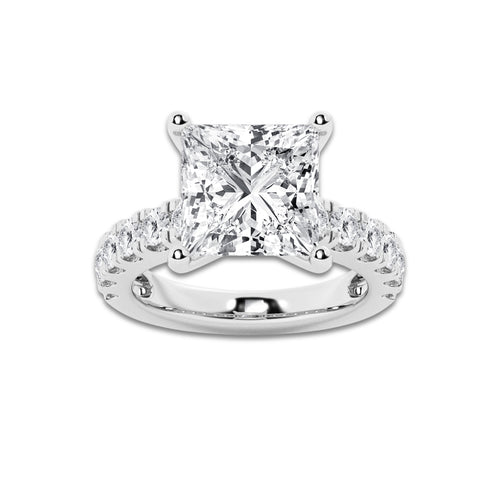 9.00 ctw Princess Lab-Grown Diamond Split-Prong Set Side Stone Engagement Ring in 14K White Gold for Women | Colorless D, VVS1 Clarity, IGI Certified 8.00 ct Center Diamond