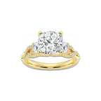 8.61 ctw Cushion Lab-Grown Diamond Side Stone Engagement Ring in 14K Yellow Gold for Women | Colorless D, VVS1 Clarity, IGI Certified 8.00 ct Center Diamond