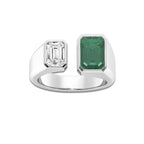 Duo 8.6x6.0mm Created Emerald and 3/4 ctw Emerald Lab Grown Diamond Two Stone Ring 14K White Gold, E, VS1 | 3/4 ct Center