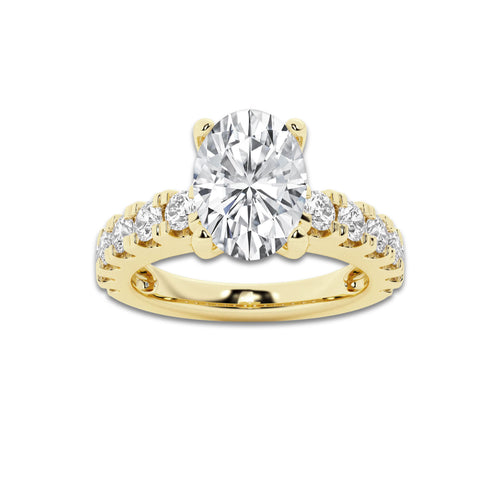 3.00 ctw Oval Lab-Grown Diamond Split-Prong Set Side Stone Engagement Ring in 14K Yellow Gold for Women | Colorless D, VVS1 Clarity, IGI Certified 2.00 ct Center Diamond