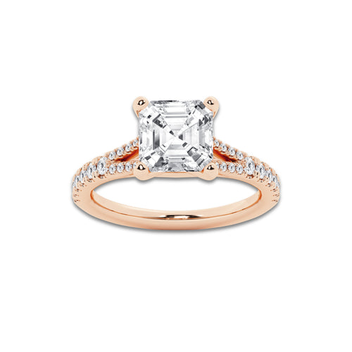 7.66 ctw Asscher Lab-Grown Diamond Split Shank Side Stone Engagement Ring in 14K Rose Gold for Women | Colorless E, VS1 Clarity, IGI Certified 7.00 ct Center Diamond