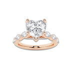 1.91 ctw Heart Lab-Grown Diamond Marquise Side Stone Engagement Ring in 14K Rose Gold for Women | Colorless D, VVS1 Clarity, IGI Certified 1.50 ct Center Diamond