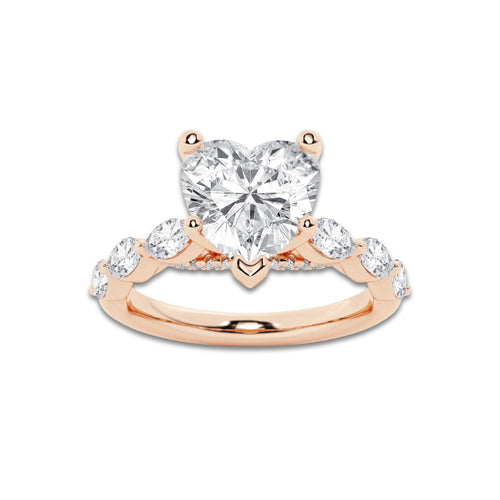 1.91 ctw Heart Lab-Grown Diamond Marquise Side Stone Engagement Ring in 14K Rose Gold for Women | Colorless D, VVS1 Clarity, IGI Certified 1.50 ct Center Diamond