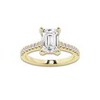 2.25 ctw Emerald Lab-Grown Diamond Hidden Halo Side Stone Engagement Ring in 18K Yellow Gold for Women | Colorless E, VS1 Clarity, IGI Certified 2.00 ct Center Diamond