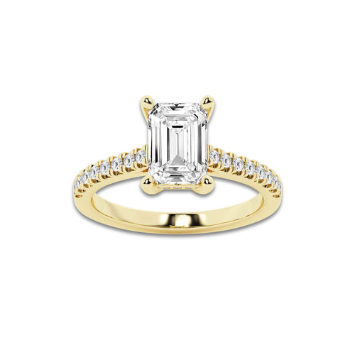 2.25 ctw Emerald Lab-Grown Diamond Hidden Halo Side Stone Engagement Ring in 18K Yellow Gold for Women | Colorless E, VS1 Clarity, IGI Certified 2.00 ct Center Diamond