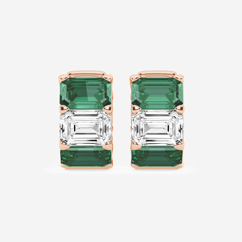 6.8x4.75 mm Created Emerald and 4 ctw Emerald Lab Grown Diamond Huggie Hoop Earrings 14K Rose Gold