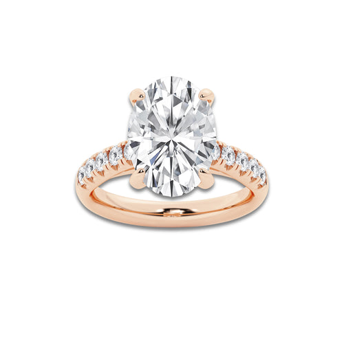 5.43 ctw Oval Lab-Grown Diamond Pave Engagement Ring in 14K Rose Gold for Women | D Color, VVS1 Clarity, IGI Certified 5.00 ct Center Diamond