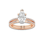 2.69 ctw Pear Lab-Grown Diamond Double Row Diamond Engagement Ring in 14K Rose Gold for Women | Colorless D, VVS1 Clarity, IGI Certified 2.00 ct Center Diamond
