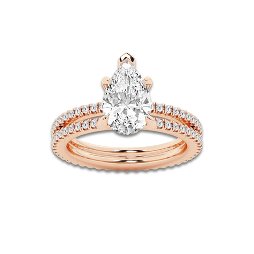2.69 ctw Pear Lab-Grown Diamond Double Row Diamond Engagement Ring in 14K Rose Gold for Women | Colorless D, VVS1 Clarity, IGI Certified 2.00 ct Center Diamond