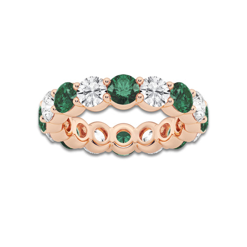 Indira 4.6 mm Round Cut Created Emerald and 2 2/3 ctw Round Lab Grown Diamond Eternity Band - 4.6mm Width 14K Rose Gold