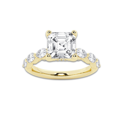 1.91 ctw Asscher Lab-Grown Diamond Marquise Side Stone Engagement Ring in 14K Yellow Gold for Women | Colorless D, VVS1 Clarity, IGI Certified 1.50 ct Center Diamond