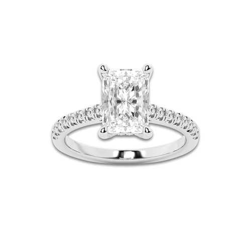 2.75 ctw Radiant Lab-Grown Diamond Hidden Halo Side Stone Engagement Ring in 18K White Gold for Women | Colorless E, VS1 Clarity, IGI Certified 2.50 ct Center Diamond
