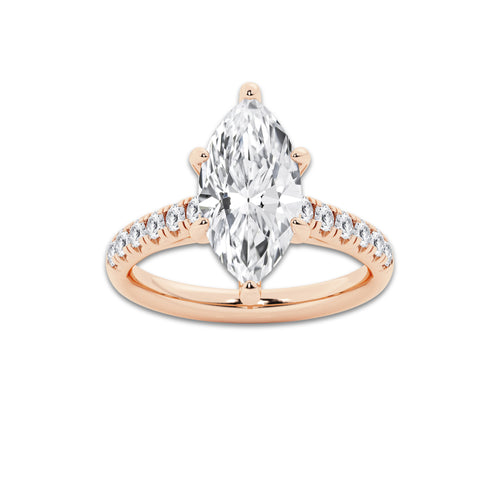 3.40 ctw Marquise Lab-Grown Diamond Pave Engagement Ring in 14K Rose Gold for Women | D Color, VVS1 Clarity, IGI Certified 3.00 ct Center Diamond