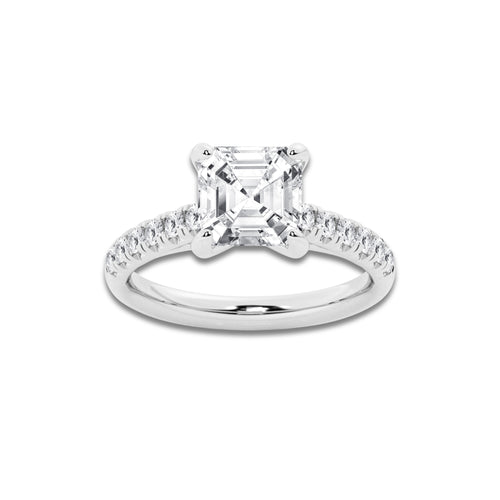 2.90 ctw Asscher Lab-Grown Diamond Pave Engagement Ring in 14K White Gold for Women | E Color, VS1 Clarity, IGI Certified 2.50 ct Center Diamond