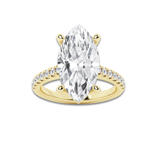6.44 ctw Marquise Lab-Grown Diamond Hidden Halo Side Stone Engagement Ring in 18K Yellow Gold for Women | Colorless E, VS1 Clarity, IGI Certified 6.00 ct Center Diamond