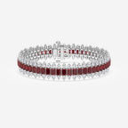 14 1/2 Emerald Cut Created Ruby and Round and Pear Lab Grown Diamond Bracelet - 7 Inches Platinum