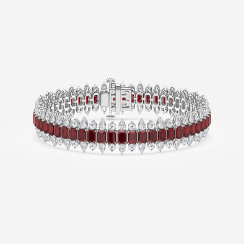 14 1/2 Emerald Cut Created Ruby and Round and Pear Lab Grown Diamond Bracelet - 7 Inches Platinum