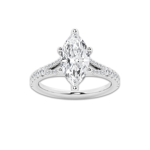3.33 ctw Marquise Lab-Grown Diamond Split Shank Side Stone Engagement Ring in Platinum for Women | Colorless E, VS1 Clarity, IGI Certified 3.00 ct Center Diamond