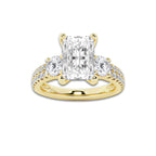 2.25 ctw Radiant Lab-Grown Diamond Three Stone Double Row Engagement Ring in 14K Yellow Gold for Women | E Color, VS1 Clarity, IGI Certified 1.50 ct Center Diamond