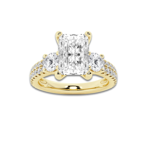 2.25 ctw Radiant Lab-Grown Diamond Three Stone Double Row Engagement Ring in 14K Yellow Gold for Women | E Color, VS1 Clarity, IGI Certified 1.50 ct Center Diamond