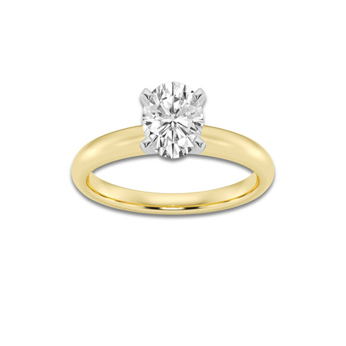 1.00 ctw Oval Lab-Grown Diamond Minimalist Engagement Ring in 14K White Gold And Yellow Gold for Women | D Color, VVS1 Clarity, IGI Certified