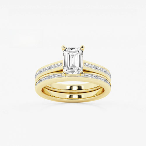 Synergy 2 1/4 ctw Emerald Lab Grown Diamond Baguette and Princess Side Stone Bridal Set 14K Yellow Gold, E, VS1 | IGI Certified, 1 1/2 ct Center