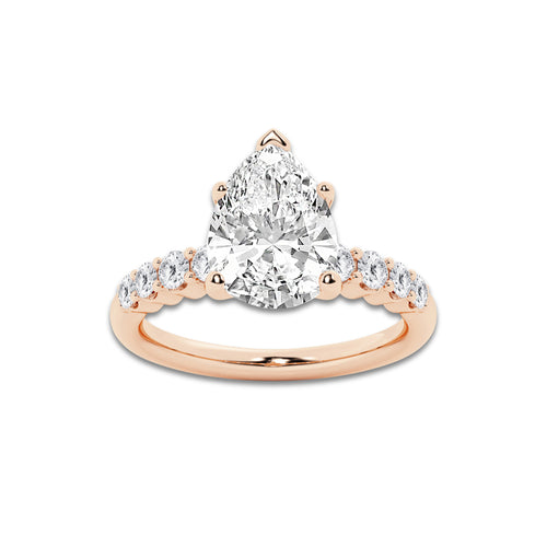 3.54 ctw Pear Lab-Grown Diamond Side Stone Engagement Ring in 14K Rose Gold for Women | Colorless D, VVS1 Clarity, IGI Certified 3.00 Ct Center Diamond