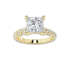 2.44 ctw Princess Lab-Grown Diamond Twisted Band Engagement Ring in 14K Yellow Gold for Women | Colorless E, VS1 Clarity, IGI Certified 2.00 ct Center Diamond