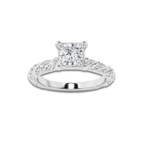 1.19 ctw Princess Lab-Grown Diamond Twisted Band Engagement Ring in Platinum for Women | Colorless E, VS1 Clarity, IGI Certified 0.75 ct Center Diamond