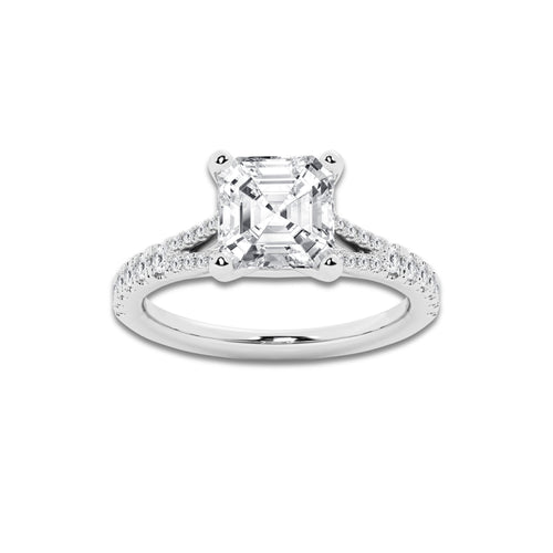 6.66 ctw Asscher Lab-Grown Diamond Split Shank Side Stone Engagement Ring in Platinum for Women | Colorless D, VVS1 Clarity, IGI Certified 6.00 ct Center Diamond