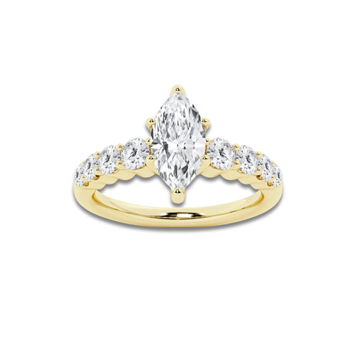 1.54 ctw Marquise Lab-Grown Diamond Side Stone Engagement Ring in 14K Yellow Gold for Women | Colorless D, VVS1 Clarity, IGI Certified 1.00 Ct Center Diamond