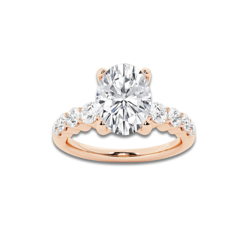 2.54 ctw Oval Lab-Grown Diamond Side Stone Engagement Ring in 14K Rose Gold for Women | Colorless E, VS1 Clarity, IGI Certified 2.00 Ct Center Diamond
