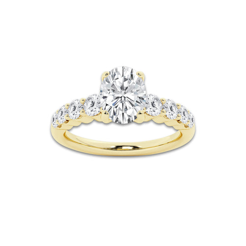 1.29 Ct Oval Lab-Grown Diamond Half Eternity Engagement Ring in 14K Yellow Gold for Female, Colorless (E), VS1 Clarity | IGI Certified, 0.75 Ct Center Diamond