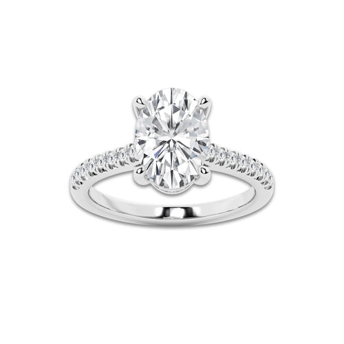 2.75 ctw Oval Lab-Grown Diamond Hidden Halo Side Stone Engagement Ring in Platinum for Women | Colorless D, VVS1 Clarity, IGI Certified 2.50 ct Center Diamond