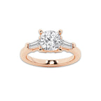 Gaia 2 3/4 ctw Cushion Lab Grown Diamond Three Stone Engagement Ring 18K Rose Gold, E, VS1 | IGI Certified, 2 ct Center